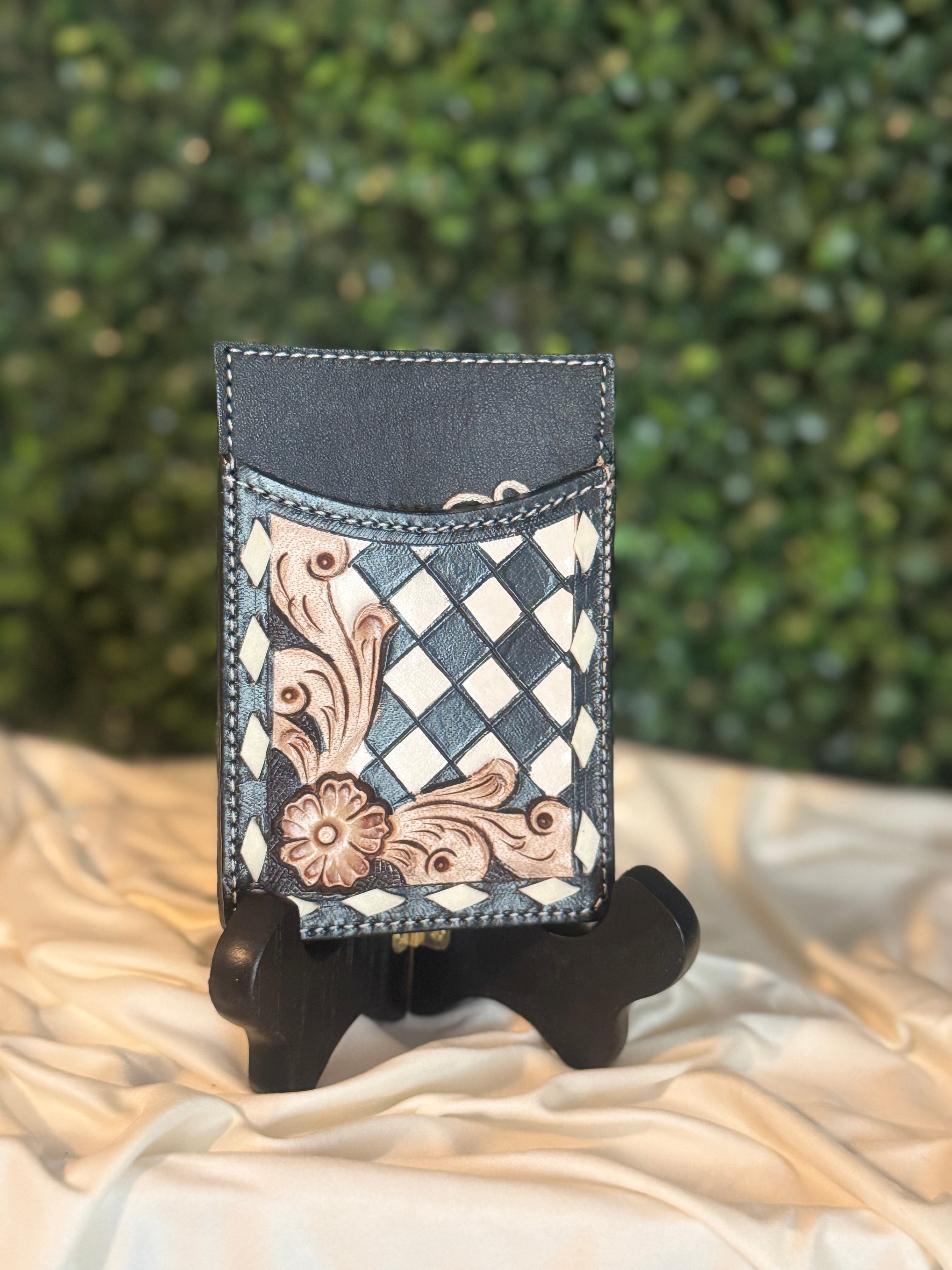Black Checkered Card Holder